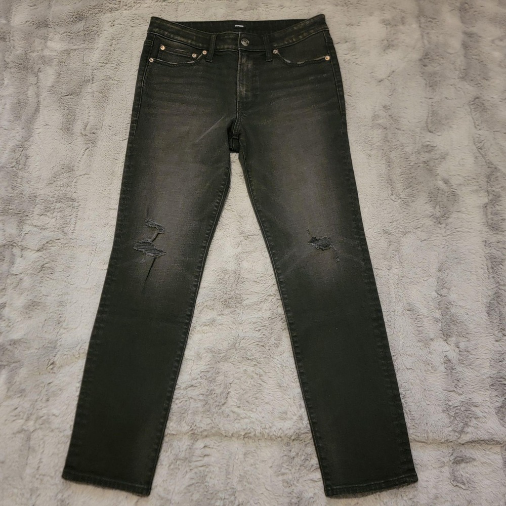 Express Jeans Mens 32x32 (Fits 32x30) Charcoal Distressed Slim Skinny Stretch